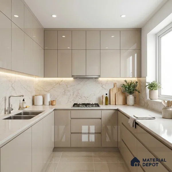 Warm Grey Solid Colors Look LM 15490 Crux Grey 8 ft x 4 ft High Gloss Finish Decorative Laminate - 1 mm | Suitable for Living Room, Kitchen, Office