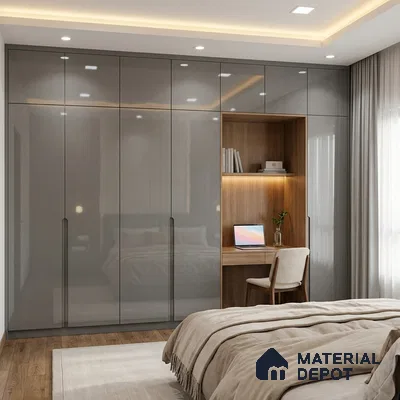 Solid Colors Look LM 15491 Steel Grey 8 ft x 4 ft High Gloss Finish Decorative Laminate - 1 mm | Suitable for Living Room, Kitchen, Office