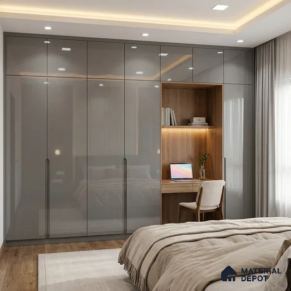 Solid Colors Look LM 15491 Steel Grey 8 ft x 4 ft High Gloss Finish Decorative Laminate - 1 mm | Suitable for Living Room, Kitchen, Office