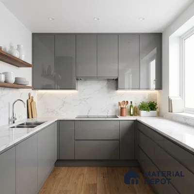 Solid Colors Look LM 15491 Steel Grey 8 ft x 4 ft High Gloss Finish Decorative Laminate - 1 mm | Suitable for Living Room, Kitchen, Office