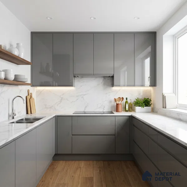 Solid Colors Look LM 15491 Steel Grey 8 ft x 4 ft High Gloss Finish Decorative Laminate - 1 mm | Suitable for Living Room, Kitchen, Office