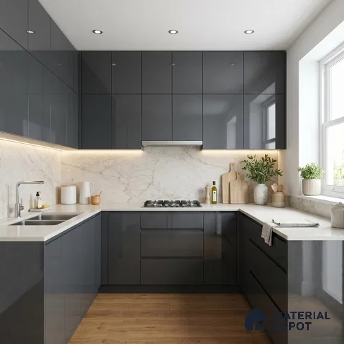 Solid Colors Look LM 15492 Midnight Grey 8 ft x 4 ft High Gloss Finish Decorative Laminate - 1 mm | Suitable for Living Room, Kitchen, Office