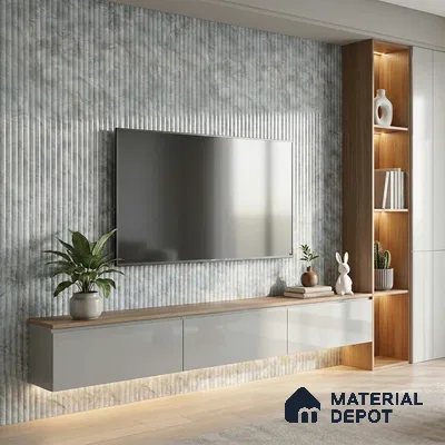 Marble Fluted Look LM 15496 Golden Vein Stone 8 ft x 4 ft Glossy Finish Decorative Laminate - 1 mm | Suitable for TV Unit, Wardrobe, Kitchen Cabinets