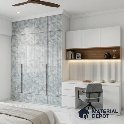 Marble Fluted Look LM 15496 Golden Vein Stone 8 ft x 4 ft Glossy Finish Decorative Laminate - 1 mm | Suitable for TV Unit, Wardrobe, Kitchen Cabinets