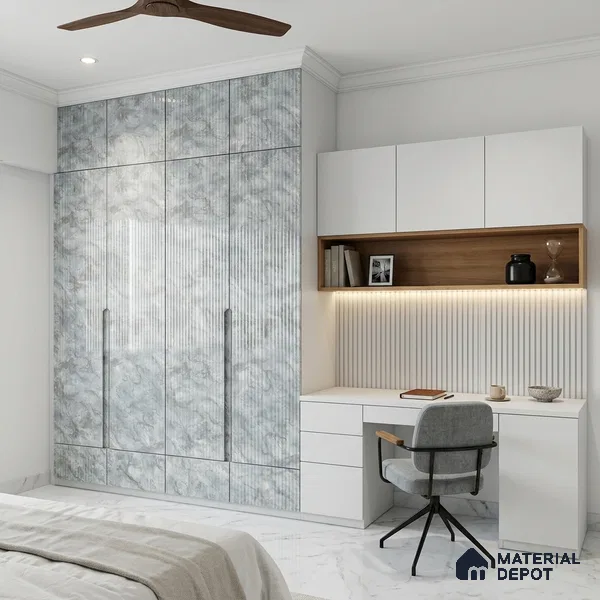Marble Fluted Look LM 15496 Golden Vein Stone 8 ft x 4 ft Glossy Finish Decorative Laminate - 1 mm | Suitable for TV Unit, Wardrobe, Kitchen Cabinets