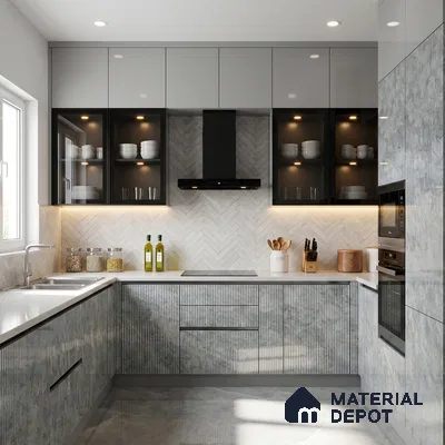 Marble Fluted Look LM 15496 Golden Vein Stone 8 ft x 4 ft Glossy Finish Decorative Laminate - 1 mm | Suitable for TV Unit, Wardrobe, Kitchen Cabinets