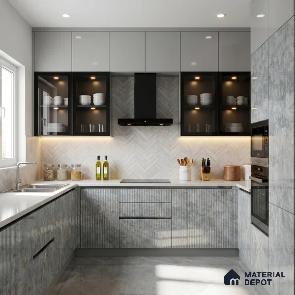 Marble Fluted Look LM 15496 Golden Vein Stone 8 ft x 4 ft Glossy Finish Decorative Laminate - 1 mm | Suitable for TV Unit, Wardrobe, Kitchen Cabinets