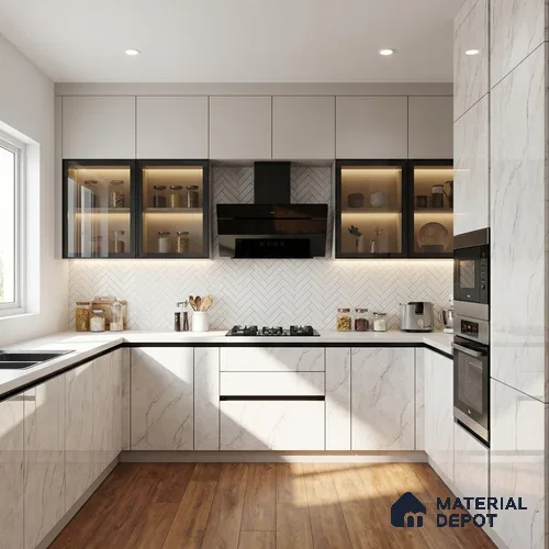 Marble Fluted Look LM 15515 Exposed Concrete 8 ft x 4 ft Glossy Finish Decorative Laminate - 1 mm | Suitable for TV Unit, Wardrobe, Kitchen Cabinets
