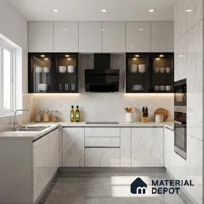Marble Fluted Look LM 15515 Exposed Concrete 8 ft x 4 ft Glossy Finish Decorative Laminate - 1 mm | Suitable for TV Unit, Wardrobe, Kitchen Cabinets