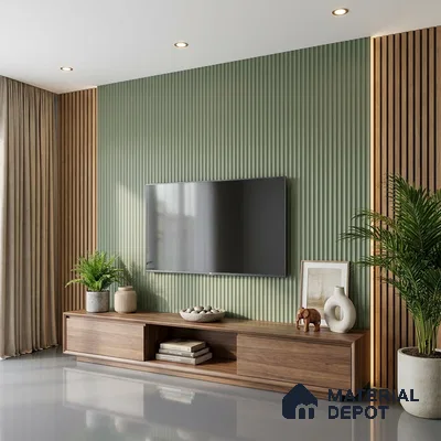 Sage Green Fluted Solid Color Look LM 15517 Fornum & Mason 8 ft x 4 ft Texture Finish Decorative Laminate - 1 mm | Suitable for TV Unit, Wardrobe, Kitchen Cabinets