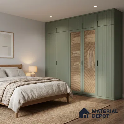 Sage Green Fluted Solid Color Look LM 15517 Fornum & Mason 8 ft x 4 ft Texture Finish Decorative Laminate - 1 mm | Suitable for TV Unit, Wardrobe, Kitchen Cabinets