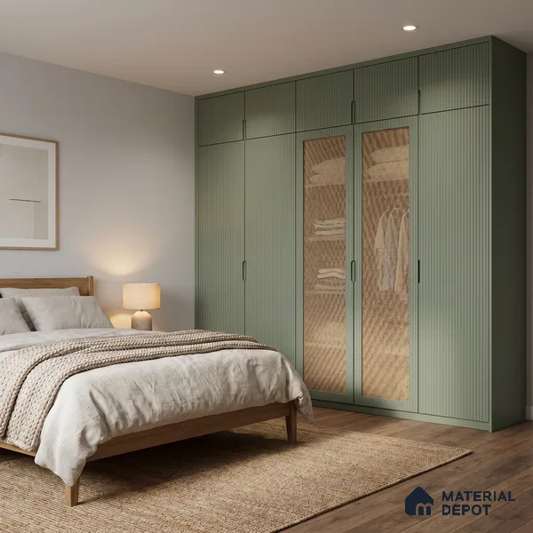 Sage Green Fluted Solid Color Look LM 15517 Fornum & Mason 8 ft x 4 ft Texture Finish Decorative Laminate - 1 mm | Suitable for TV Unit, Wardrobe, Kitchen Cabinets