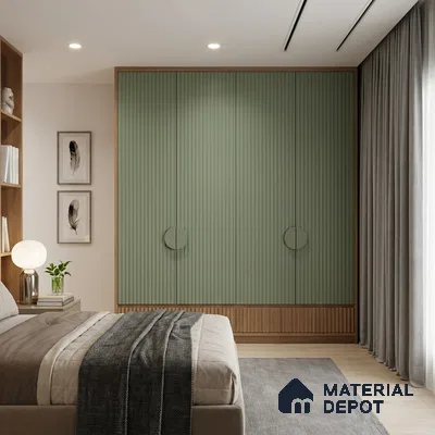 Sage Green Fluted Solid Color Look LM 15517 Fornum & Mason 8 ft x 4 ft Texture Finish Decorative Laminate - 1 mm | Suitable for TV Unit, Wardrobe, Kitchen Cabinets