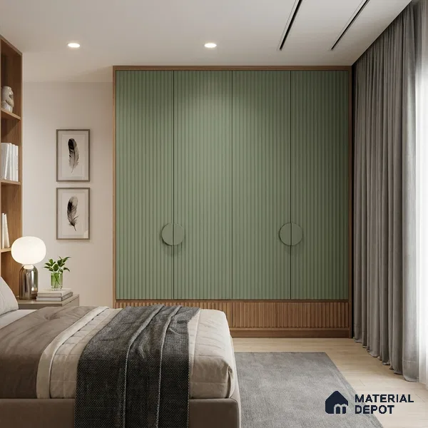Sage Green Fluted Solid Color Look LM 15517 Fornum & Mason 8 ft x 4 ft Texture Finish Decorative Laminate - 1 mm | Suitable for TV Unit, Wardrobe, Kitchen Cabinets