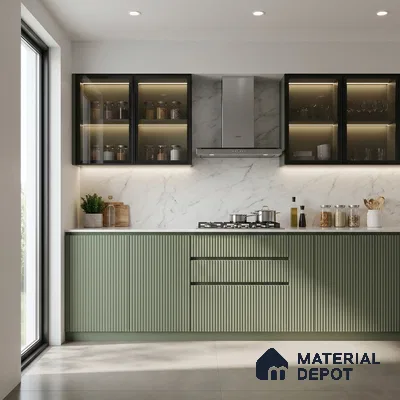 Sage Green Fluted Solid Color Look LM 15517 Fornum & Mason 8 ft x 4 ft Texture Finish Decorative Laminate - 1 mm | Suitable for TV Unit, Wardrobe, Kitchen Cabinets