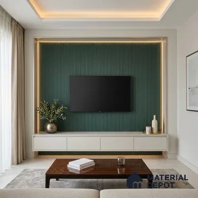 Turkish Blue Fluted Solid Color Look LM 15518 Turkish 8 ft x 4 ft Texture Finish Decorative Laminate - 1 mm | Suitable for TV Unit, Wardrobe, Kitchen Cabinets