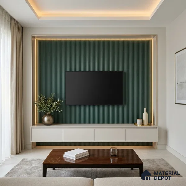 Turkish Blue Fluted Solid Color Look LM 15518 Turkish 8 ft x 4 ft Texture Finish Decorative Laminate - 1 mm | Suitable for TV Unit, Wardrobe, Kitchen Cabinets