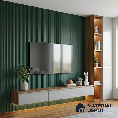 Turkish Blue Fluted Solid Color Look LM 15518 Turkish 8 ft x 4 ft Texture Finish Decorative Laminate - 1 mm | Suitable for TV Unit, Wardrobe, Kitchen Cabinets
