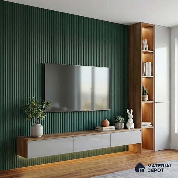 Turkish Blue Fluted Solid Color Look LM 15518 Turkish 8 ft x 4 ft Texture Finish Decorative Laminate - 1 mm | Suitable for TV Unit, Wardrobe, Kitchen Cabinets