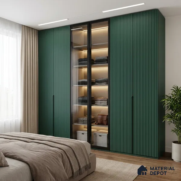 Turkish Blue Fluted Solid Color Look LM 15518 Turkish 8 ft x 4 ft Texture Finish Decorative Laminate - 1 mm | Suitable for TV Unit, Wardrobe, Kitchen Cabinets