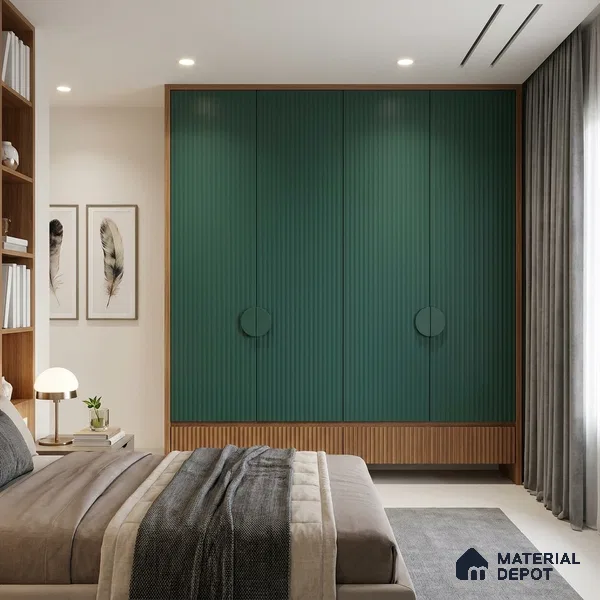 Turkish Blue Fluted Solid Color Look LM 15518 Turkish 8 ft x 4 ft Texture Finish Decorative Laminate - 1 mm | Suitable for TV Unit, Wardrobe, Kitchen Cabinets