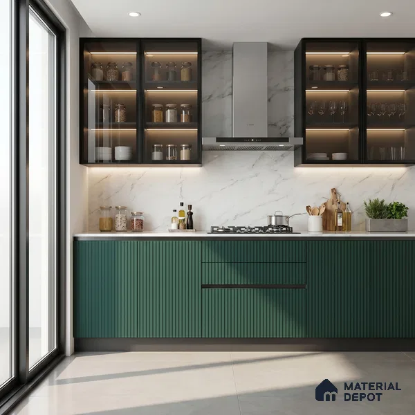 Turkish Blue Fluted Solid Color Look LM 15518 Turkish 8 ft x 4 ft Texture Finish Decorative Laminate - 1 mm | Suitable for TV Unit, Wardrobe, Kitchen Cabinets