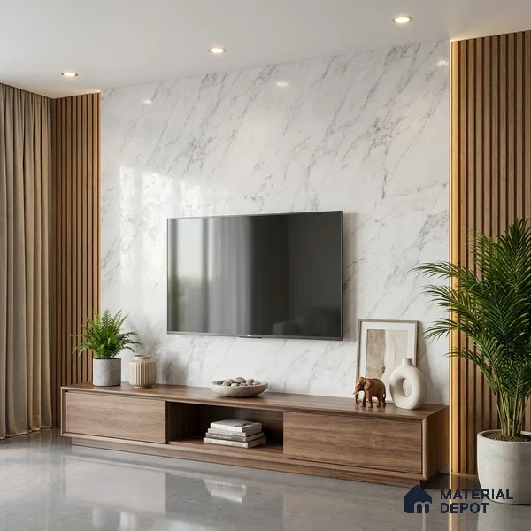 Marble Fluted Look LM 15519 Cloud Italino 8 ft x 4 ft Texture Finish Decorative Laminate - 1 mm | Suitable for TV Unit, Wardrobe, Kitchen Cabinets