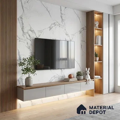 Marble Fluted Look LM 15519 Cloud Italino 8 ft x 4 ft Texture Finish Decorative Laminate - 1 mm | Suitable for TV Unit, Wardrobe, Kitchen Cabinets