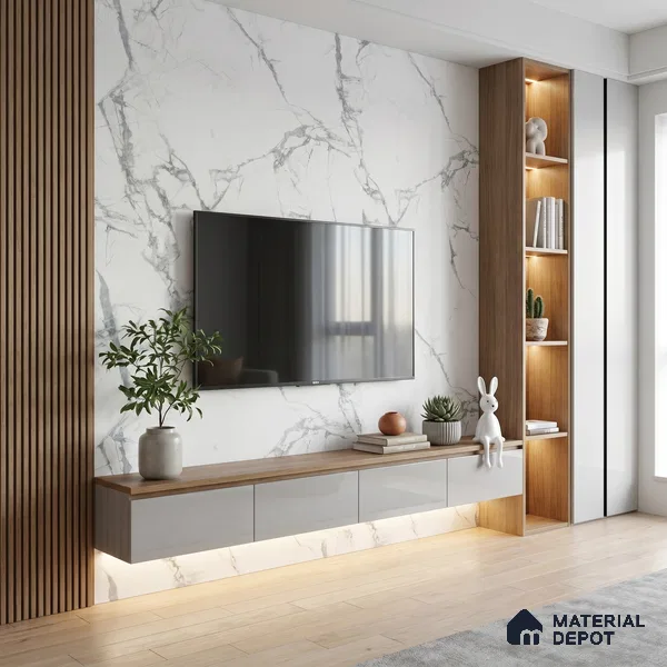 Marble Fluted Look LM 15519 Cloud Italino 8 ft x 4 ft Texture Finish Decorative Laminate - 1 mm | Suitable for TV Unit, Wardrobe, Kitchen Cabinets