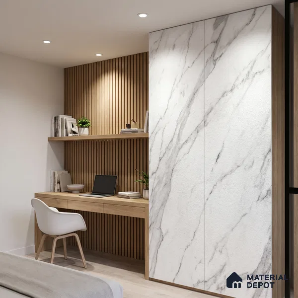 Marble Fluted Look LM 15519 Cloud Italino 8 ft x 4 ft Texture Finish Decorative Laminate - 1 mm | Suitable for TV Unit, Wardrobe, Kitchen Cabinets