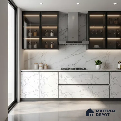 Marble Fluted Look LM 15519 Cloud Italino 8 ft x 4 ft Texture Finish Decorative Laminate - 1 mm | Suitable for TV Unit, Wardrobe, Kitchen Cabinets