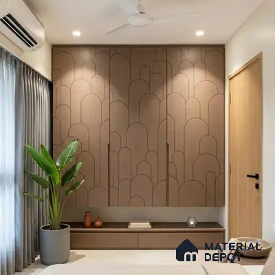 Patterned Look LM 15534 Ochre Brown 8 ft x 4 ft Texture Finish Decorative Laminate - 1 mm | Suitable for Bedroom, TV Unit, Wardrobe