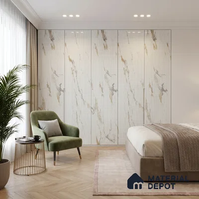 Marble Fluted Look LM 15554 Creamy Venetino 8 ft x 4 ft Glossy Finish Decorative Laminate - 1 mm | Suitable for TV Unit, Wardrobe, Kitchen Cabinets