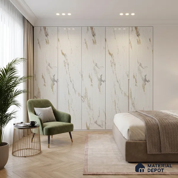 Marble Fluted Look LM 15554 Creamy Venetino 8 ft x 4 ft Glossy Finish Decorative Laminate - 1 mm | Suitable for TV Unit, Wardrobe, Kitchen Cabinets