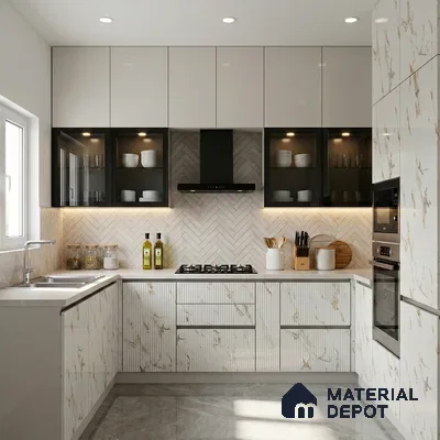 Marble Fluted Look LM 15554 Creamy Venetino 8 ft x 4 ft Glossy Finish Decorative Laminate - 1 mm | Suitable for TV Unit, Wardrobe, Kitchen Cabinets