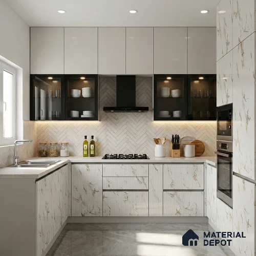 Marble Fluted Look LM 15554 Creamy Venetino 8 ft x 4 ft Glossy Finish Decorative Laminate - 1 mm | Suitable for TV Unit, Wardrobe, Kitchen Cabinets