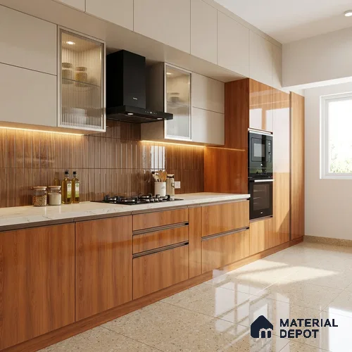 Wooden Look LM 15571 Varnished Bois 8 ft x 4 ft High Gloss Finish Decorative Laminate - 1 mm | Suitable for TV Unit, Wardrobe, Kitchen Cabinets