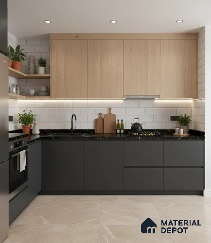 Grey Solid Colors look Ferrero 1E206 SMT Deep Steel Grey 8 ft x 4 ft Satin Matt Finish Decorative Laminate - 1 mm | Suitable for Living Room, Kitchen, Office | Matching Rehau Edgeband Code - (75733)