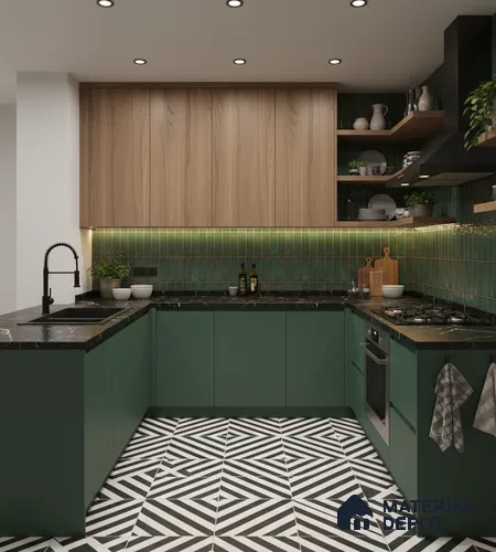 Green Solid Colors look Ferrero 1E209 SMT Deep Ash Green 8 ft x 4 ft Satin Matt Finish Decorative Laminate - 1 mm | Suitable for Living Room, Kitchen, Office | Matching E3 Edgeband Code - (1059)