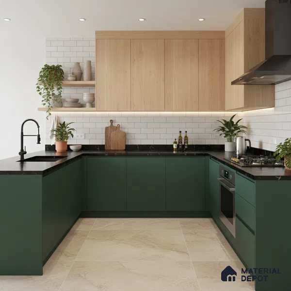 Green Solid Colors look Ferrero 1E209 SMT Deep Ash Green 8 ft x 4 ft Satin Matt Finish Decorative Laminate - 1 mm | Suitable for Living Room, Kitchen, Office | Matching E3 Edgeband Code - (1059)
