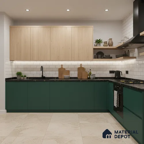 Blue Solid Colors look Ferrero 1E237 SMT Sage Teal Blue 8 ft x 4 ft Satin Matt Finish Decorative Laminate - 1 mm | Suitable for Living Room, Kitchen, Office | Matching Prism Edgeband Code - (10173)