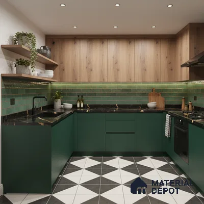 Blue Solid Colors look Ferrero 1E237 SMT Sage Teal Blue 8 ft x 4 ft Satin Matt Finish Decorative Laminate - 1 mm | Suitable for Living Room, Kitchen, Office | Matching Prism Edgeband Code - (10173)