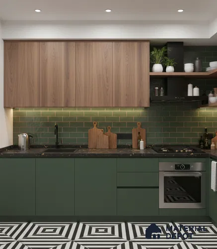 Green Solid Colors look Ferrero 1E194 SMT Ash Green 8 ft x 4 ft Satin Matt Finish Decorative Laminate - 1 mm | Suitable for Living Room, Kitchen, Office | Matching Prism Edgeband Code - (10115)