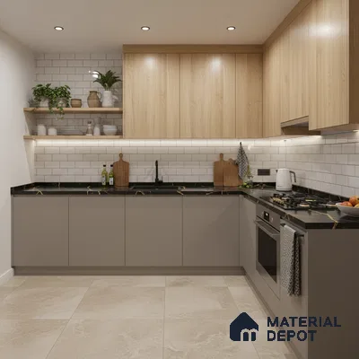 Beige Solid Colors look 2B4735 A 197 Stone Blush 8 ft x 4 ft Texture Finish Decorative Laminate - 1 mm | Suitable for Bedroom, TV Unit, Wardrobe, Kitchen Cabinet | Matching Edgeband 1054 from E3