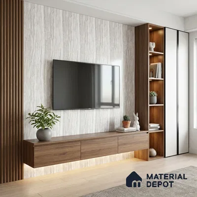 White Marble Look LM 18814 8 ft x 4 ft Texture Finish Decorative Laminate - 1 mm | Suitable for TV Unit, Wardrobe, Kitchen Cabinets