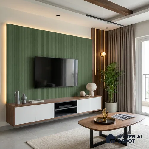 Minty Green Fluted Solid Color Look LM 19182 Minty 8 ft x 4 ft Texture Finish Decorative Laminate - 1 mm | Suitable for TV Unit, Wardrobe, Kitchen Cabinets