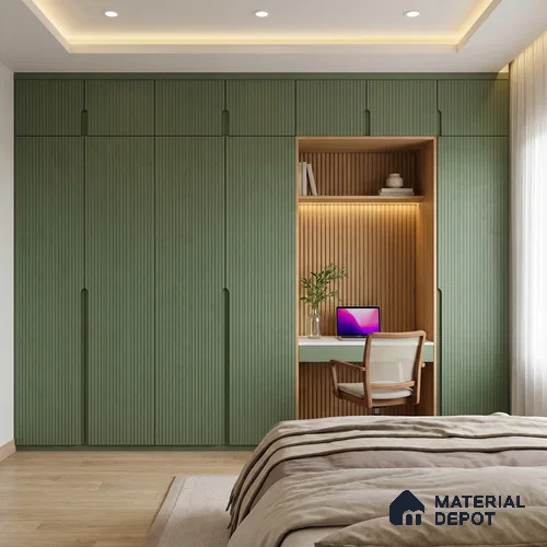 Minty Green Fluted Solid Color Look LM 19182 Minty 8 ft x 4 ft Texture Finish Decorative Laminate - 1 mm | Suitable for TV Unit, Wardrobe, Kitchen Cabinets