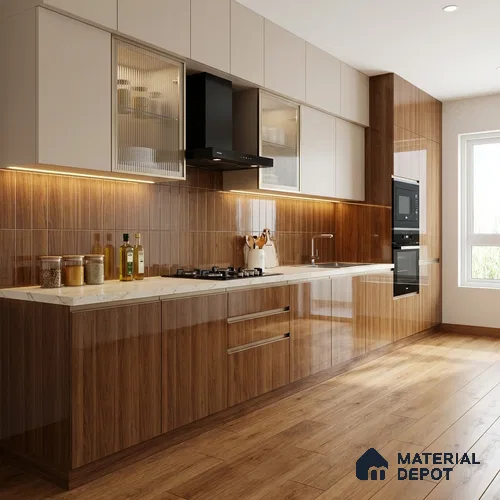 Wooden Look LM 19353 Raw Walnut 8 ft x 4 ft Glossy Finish Decorative Laminate - 1 mm | Suitable for TV Unit, Wardrobe, Kitchen Cabinets