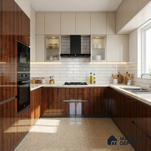 Wooden Look LM 19358 Caen Chestnut 8 ft x 4 ft Glossy Finish Decorative Laminate - 1 mm | Suitable for TV Unit, Wardrobe, Kitchen Cabinets