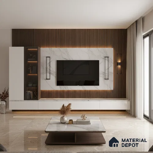 LM 19447 B Regal Rock Marble High Gloss Finish 8 ft x 4 ft Decorative Laminate - 1 mm | Suitable for TV Unit, Wardrobe, Kitchen Cabinets
